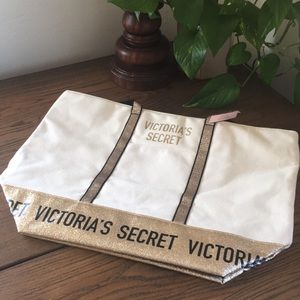 NWT Victoria’s Secret Canvas and Gold Zip Tote